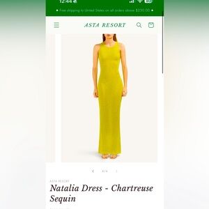 Asta Resort Natalia Maxi Dress in Chartreuse Sequin